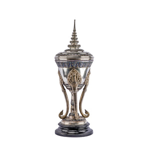 Antique Cambodian silver and enamel funerary urn of traditional form early 19th century