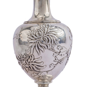 Antique Chinese Silver Covered Wine Jug, Chrysanthemums, WH 90, China or Hong Kong, Circa 1900