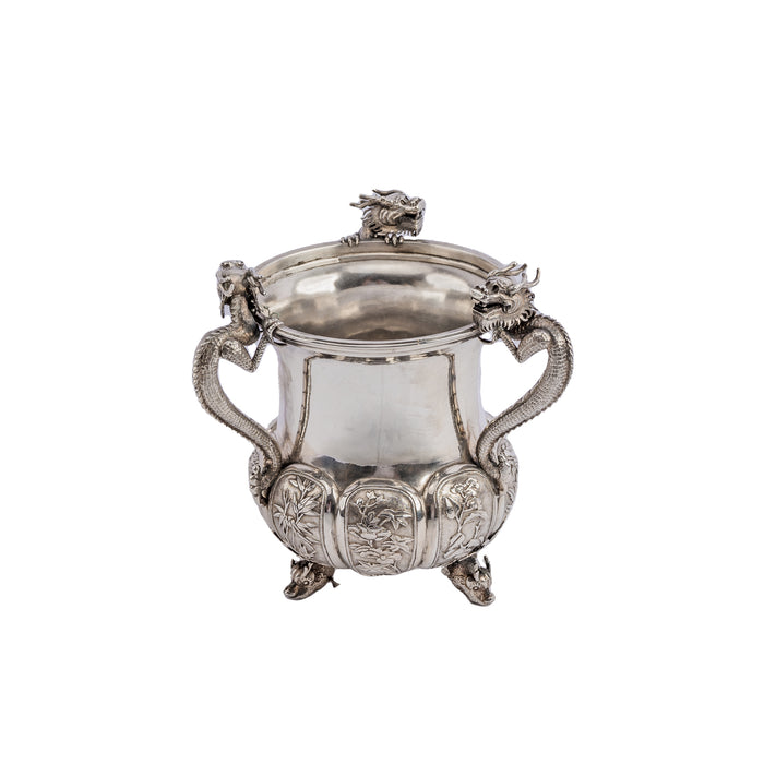 Antique Chinese Silver Loving Cup/Vase, Kylins & Dragons, Luen Hing, Shanghai circa 1900