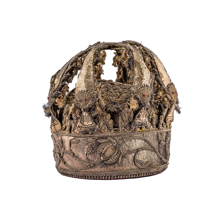 Antique Indian Crown Style Cap, Silver Gilt and Embroidered, Lucknow c. 1855 Lucknow Crown