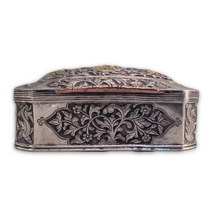 18th Century Antique Sumatran Silver Box Applied Gold Sumatra Indonesia