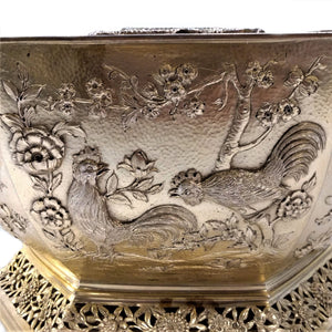 1910 Silver Antique Gilt Bowl Hexagonal In The Oriental Style London England