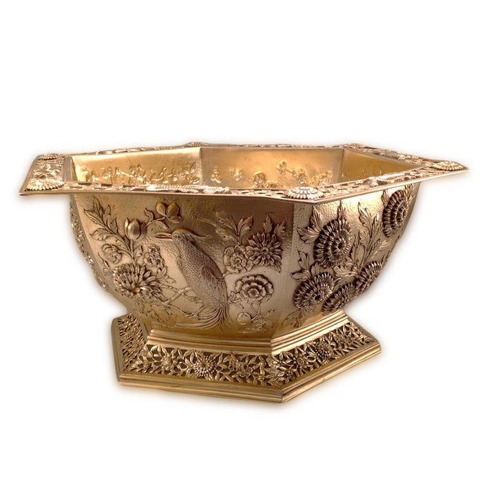 Antique English Silver-Gilt Bowl, Hexagonal, In The Oriental Style, London, England – 1910