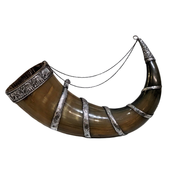 Antique Indian Silver Mounted Horn, Trichonopoly, India – Late 19th C