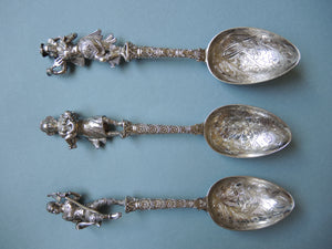 Extraordinary set of eleven silver spoons by Hitapa (Irapa) Buchana, based in Poona, India