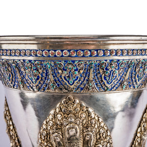 Antique Cambodian silver and enamel funerary urn of traditional form early 19th century