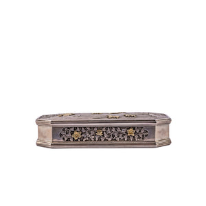 Antique Japanese silver with gold appliques elongated octagonal tobacco box, 18th century