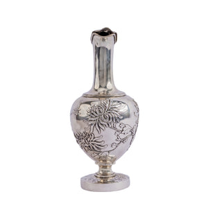 Antique Chinese Silver Covered Wine Jug, Chrysanthemums, WH 90, China or Hong Kong, Circa 1900