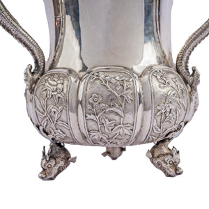 Antique Chinese Silver Loving Cup/Vase, Kylins & Dragons, Luen Hing, Shanghai circa 1900