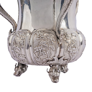 Antique Chinese Silver Loving Cup/Vase, Kylins & Dragons, Luen Hing, Shanghai circa 1900