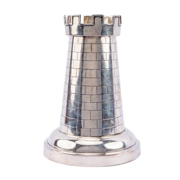 A large fine silver chess trophy in the form of a rook by Charles Clement Pilling, Sheffield, 1924.
