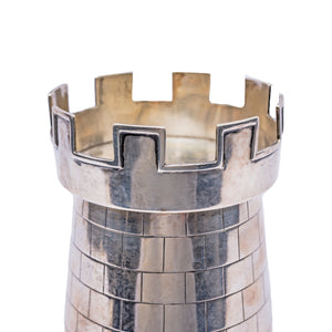 A large fine silver chess trophy in the form of a rook by Charles Clement Pilling, Sheffield, 1924.