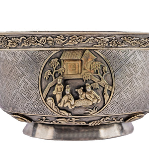 Antique Chinese Silver & Parcel-Gilt Bowl, Medallions  -  Chaozhou, (Chao Zhou) ( 潮州), China, late 19th Century