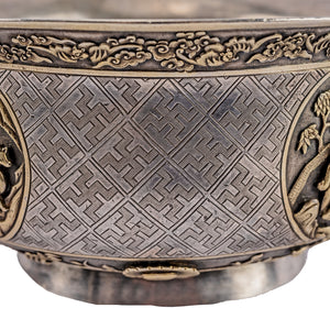 Antique Chinese Silver & Parcel-Gilt Bowl, Medallions  -  Chaozhou, (Chao Zhou) ( 潮州), China, late 19th Century