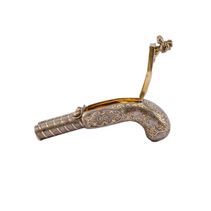 French parcel-gilt silver novelty snuff box in form of a double- barrelled flintlock pistol, circa 1850