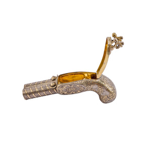 French parcel-gilt silver novelty snuff box in form of a double- barrelled flintlock pistol, circa 1850