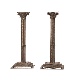 A fine pair of late 18th/ early 19th century silver and silver gilt filigree candlesticks, probably Dutch.