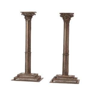 A fine pair of late 18th/ early 19th century silver and silver gilt filigree candlesticks, probably Dutch.