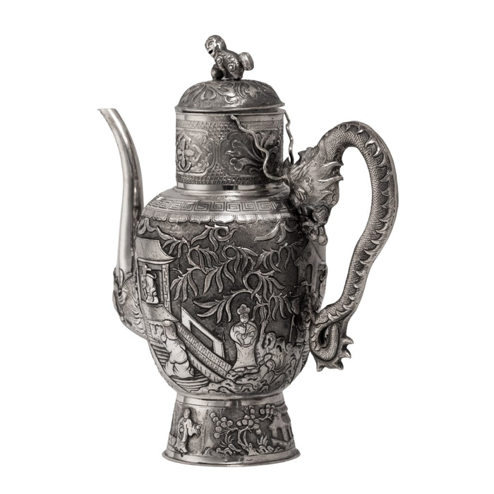 Straits Chinese Solid Silver Wine Ewer, 19th century