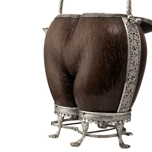 19th century Chinese Straits silver mounted coco-de-mer in the form of an ewer or teapot.