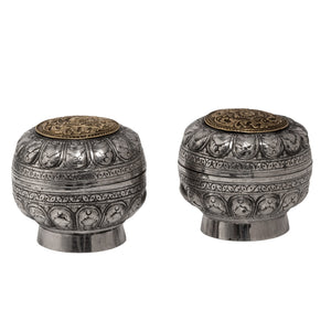 Two Straits Chinese Betel-nut or sireh containers, Solid Silver, 19th century