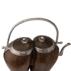 19th century Chinese Straits silver mounted coco-de-mer in the form of an ewer or teapot.