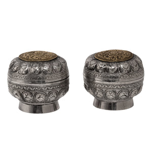 Two Straits Chinese Betel-nut or sireh containers, Solid Silver, 19th century