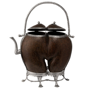 19th century Chinese Straits silver mounted coco-de-mer in the form of an ewer or teapot.