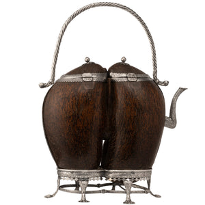 19th century Chinese Straits silver mounted coco-de-mer in the form of an ewer or teapot.