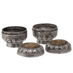 Two Straits Chinese Betel-nut or sireh containers, Solid Silver, 19th century