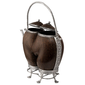 19th century Chinese Straits silver mounted coco-de-mer in the form of an ewer or teapot.