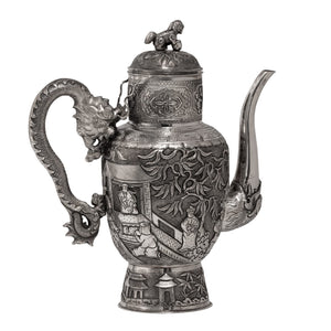 Straits Chinese Solid Silver Wine Ewer, 19th century