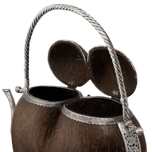 19th century Chinese Straits silver mounted coco-de-mer in the form of an ewer or teapot.