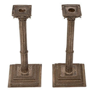 A fine pair of late 18th/ early 19th century silver and silver gilt filigree candlesticks, probably Dutch.