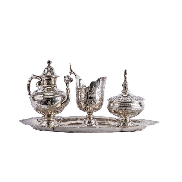 Vietnamese (French Cochinchina) Four Piece Solid Silver Tea Set, 19th century