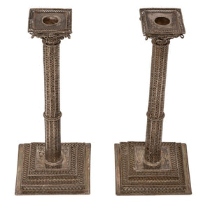 A fine pair of late 18th/ early 19th century silver and silver gilt filigree candlesticks, probably Dutch.