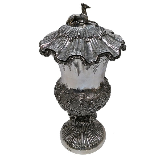 Antique Indian Colonial Silver Cup And Cover, Greyhound, Rococo Revival, Lattey Brothers, Calcutta (kolkata), India – 1842/55