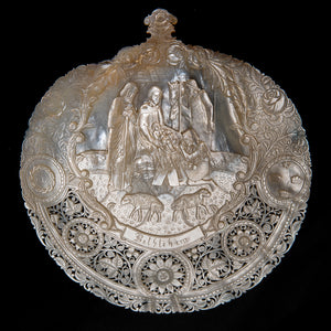 Antique Mother Of Pearl Carved Shell, Nativity Scene, Large Size, Bethlehem, The Holy Land – Late 19th Century