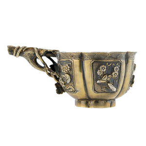 Antique Chinese Silver Gilt Libation Cup, Floriform, Crabstock Handle, Kangxi, China – Circa 1700