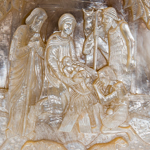 Antique Mother Of Pearl Carved Shell, Nativity Scene, Large Size, Bethlehem, The Holy Land – Late 19th Century