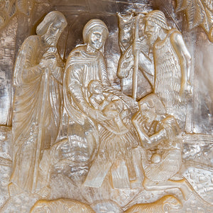 Antique Mother Of Pearl Carved Shell, Nativity Scene, Large Size, Bethlehem, The Holy Land – Late 19th Century