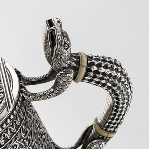 Antique Indian Silver Water Jug, Crocodile Handle, Kutch (cutch) India – Circa 1880