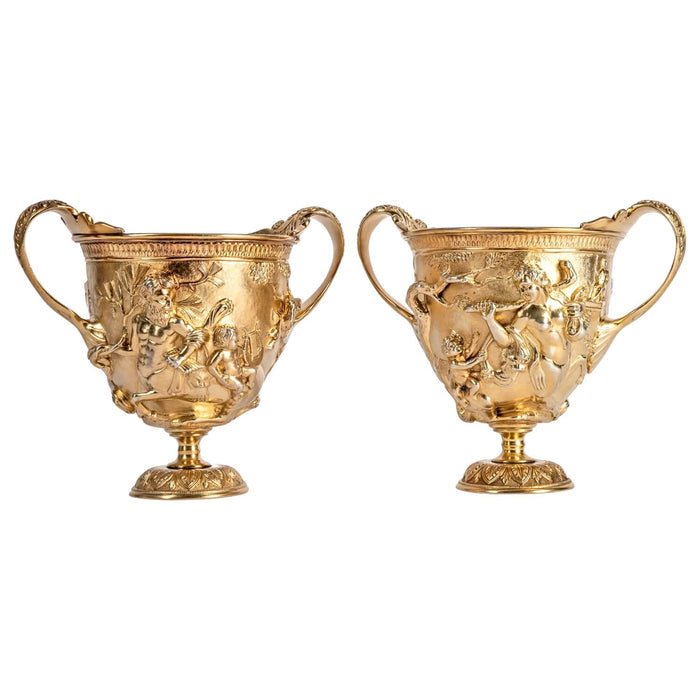 A Fine Silver Gilt Pair of Pompeiian Kantharoi Replicas