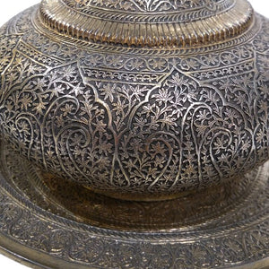 A Pair Of Antique Indian Silver Water Flasks Surahi And Underplates Kashmir Circa 1860