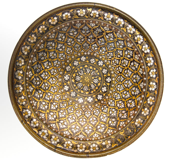 Antique Indian Bidriware Salver (thali), Silver And Brass Inlay, Deccan, India – 18th Century