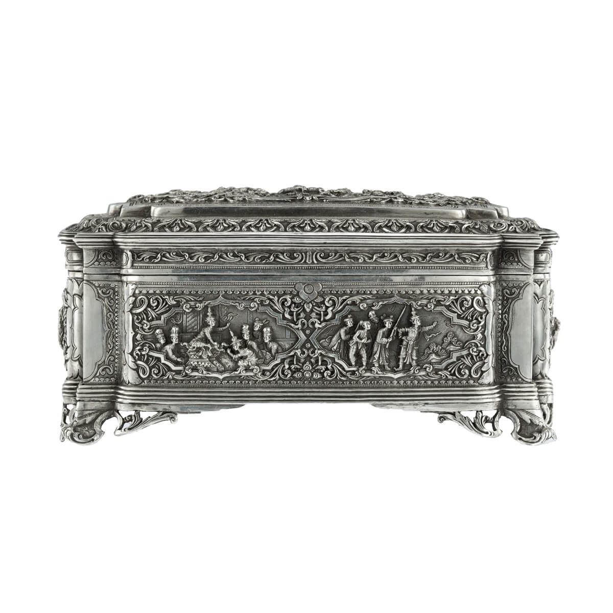 Antique Burmese Silver Figural Table Box, Lower Burma