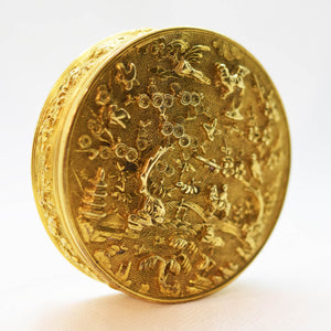 Antique Chinese Gilded Copper Circular Lidded Box, China – 17th Century