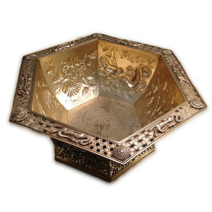 Antique English Silver Gilt Bowl Hexagonal In The Oriental Style London 1910