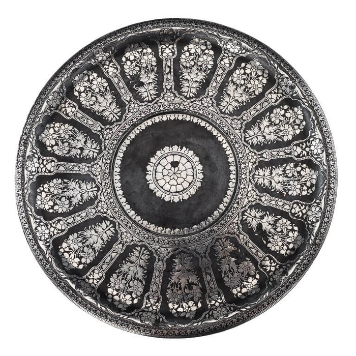 Antique Indian Bidri Footed Salver, Silver Inlay, Deccan, India – Late 17th/early 18th Century