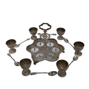 Antique Indian Silver Egg Cruet For Six Persons Kutch Circa 1900